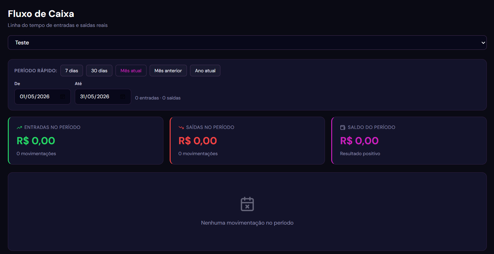 Fluxo de caixa QVE Financeiro